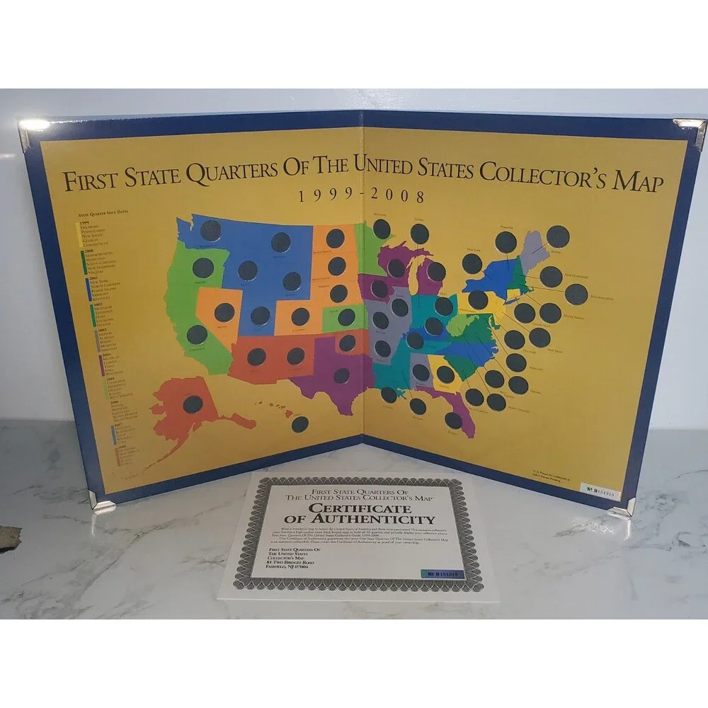New 1999-2008 US State Quarters Collector's Map Coin Display 17